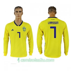 Camisolas de Futebol Suécia Larsson 7 Equipamento Principal Copa do Mundo 2018 Manga Comprida